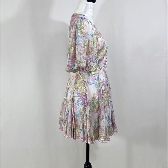 HEMANT & NANDITA Metallic Floral Puff-Sleeve Minidress size L - Picture 8 of 12